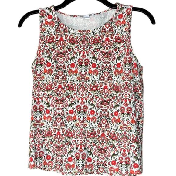Charter Club Cotton Off White Tank  Red/Green Paisley Floral Print - Picture 1 of 4